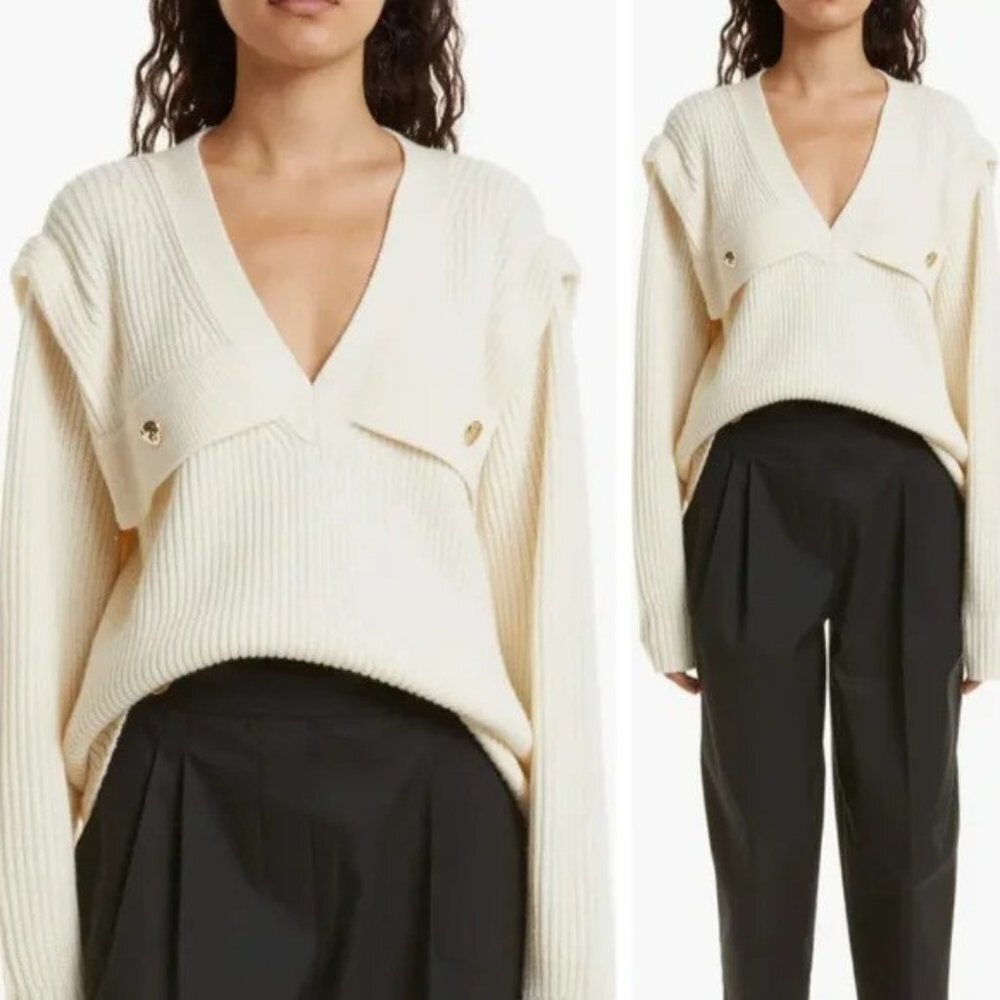 Tanya Taylor Cream V-Neck Sweater